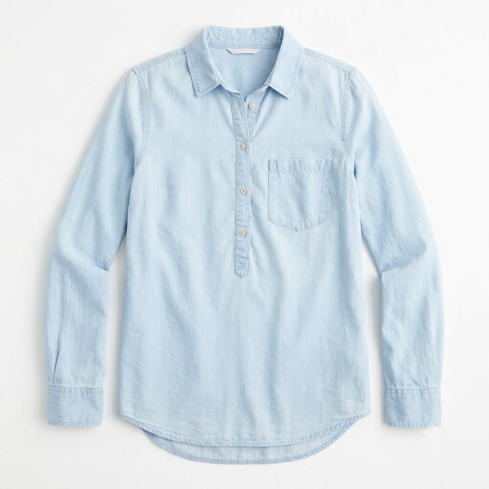 Merona Chambray Popover Henley Top Light Blue Pocket Lyocell Casual Womens XS